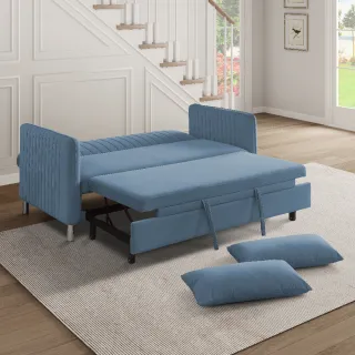 【FL 滿屋生活】FL 經典美式質感沙發床-藍(實木沙發床/客房首選/人氣款/新品上市)