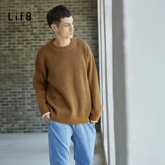 【Life8】Casual 厚實保暖 粗針長袖毛衣-棕色(10553)