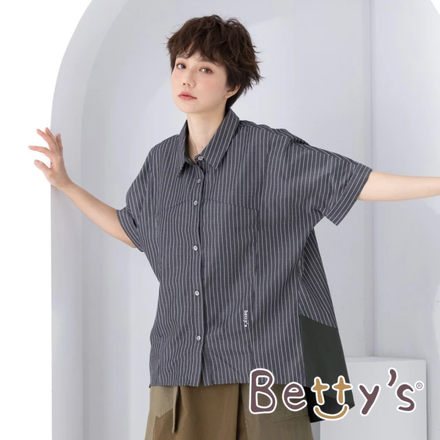 betty’s 貝蒂思【betty’s 貝蒂思】條紋下襬拼布襯衫(深灰)