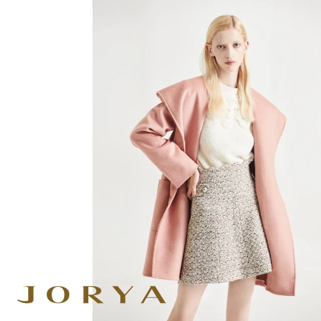 JORYA【JORYA】L1602203雲朵花邊珍珠釦羊毛A字短裙