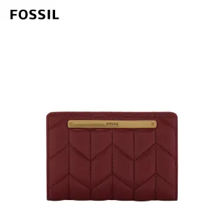 【FOSSIL】Liza 輕巧型真皮衍縫短夾-酒紅色 SL6551609