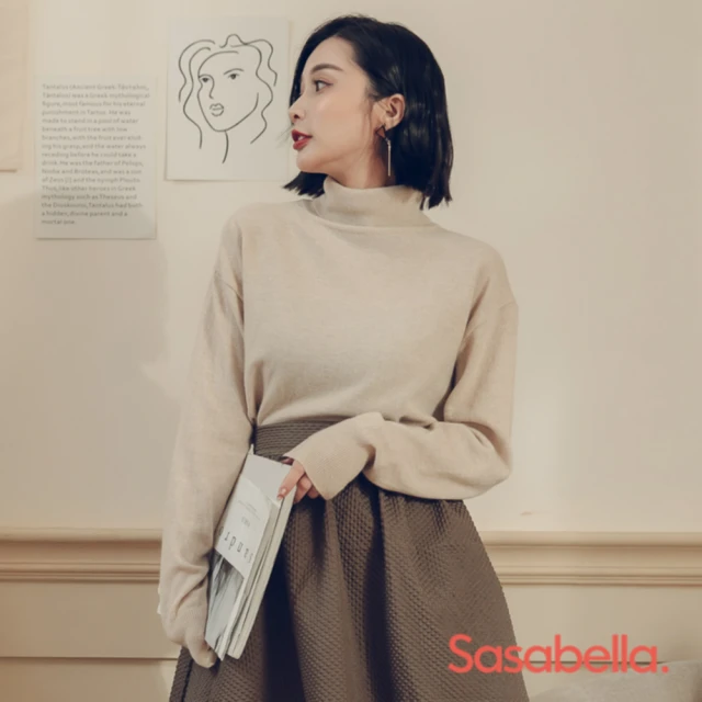 sasa bella 莎莎貝拉【sasa bella 莎莎貝拉】高折領單色羊毛上衣(兩色)