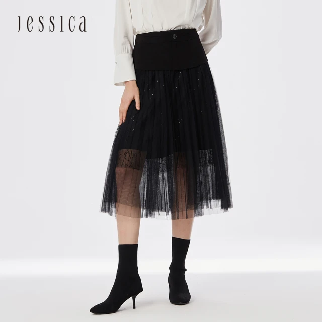 JESSICA【JESSICA】氣質時尚百搭華麗褶皺網紗半裙214317