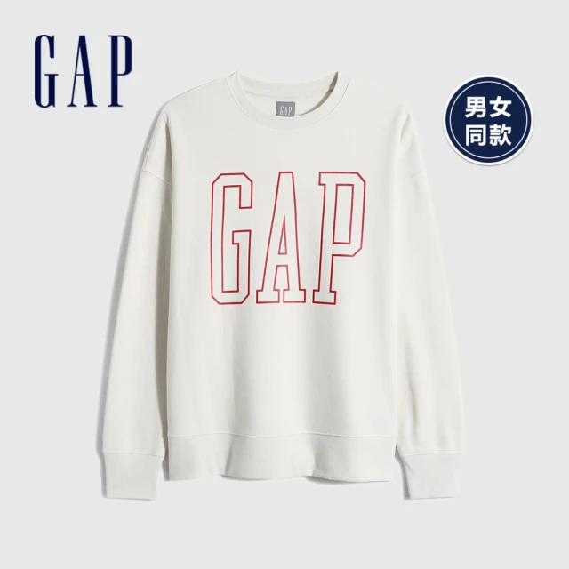 【GAP】男裝 碳素軟磨系列 Logo刷毛休閒上衣(762837-灰白色)