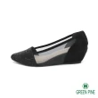 【GREEN PINE】典雅水鑽簍空網紗楔型包鞋(黑色)