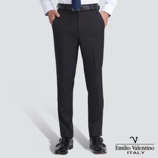 【Emilio Valentino 范倫提諾】修身彈性平面西裝褲(黑)