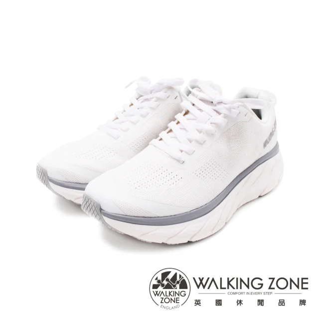 【WALKING ZONE】男 透氣飛織增高彈力厚底休閒鞋 男鞋(白)