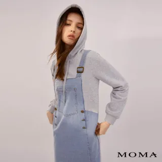 【MOMA】牛仔拼接假兩件長版上衣(灰色)