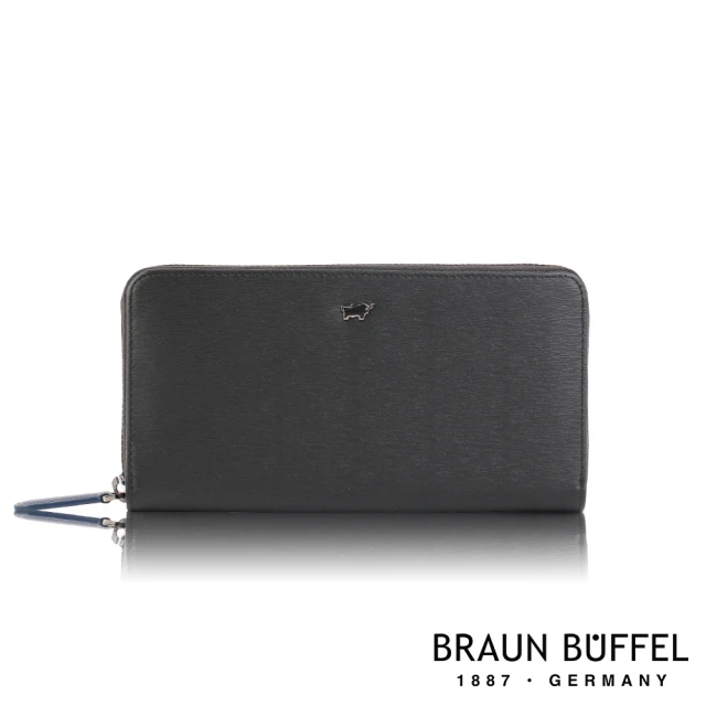 【BRAUN BUFFEL 德國小金牛】台灣總代理 波索 12卡拉鍊長夾-黑色(BF386-602-BK)