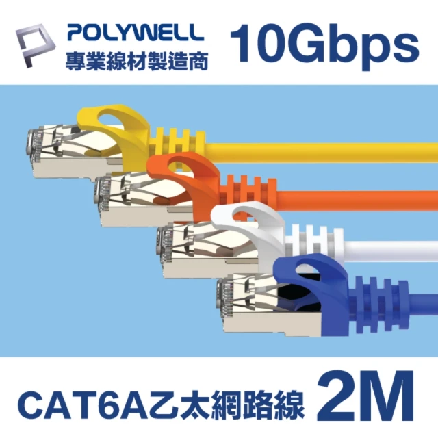 【POLYWELL】CAT6A 高速乙太網路線 S/FTP 10Gbps 2M(適合2.5G/5G/10G網卡 網路交換器 NAS伺服器)