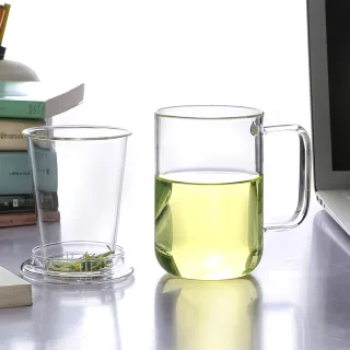 【RELEA 物生物】420ml君子耐熱玻璃三件式品茗泡茶杯(附濾茶器)
