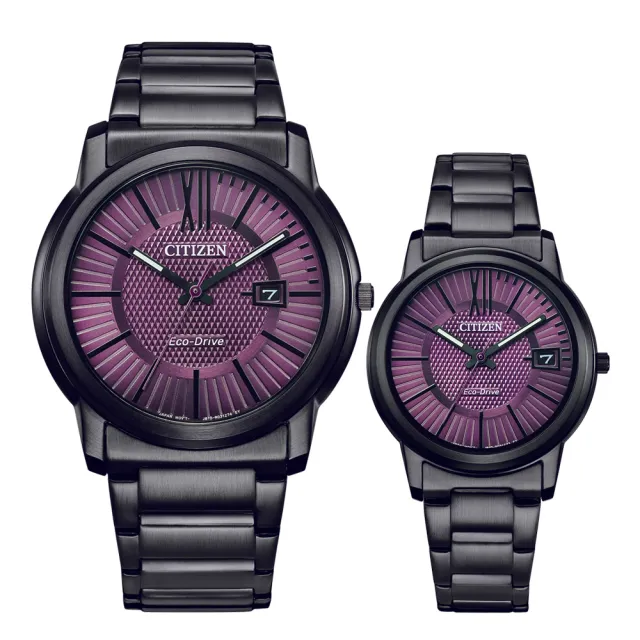 【CITIZEN 星辰】光動能情侶手錶 對錶-紫色(AW1217-83X+FE6017-85X)