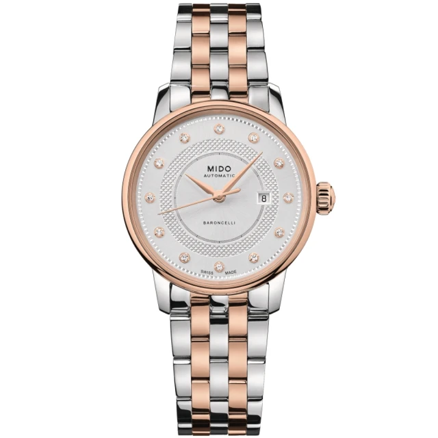 【MIDO 美度】BARONCELLI SIGNATURE 永恆系列 巴黎釘紋 鈦游絲 真鑽機械腕錶 / 30mm(M0372072203601)