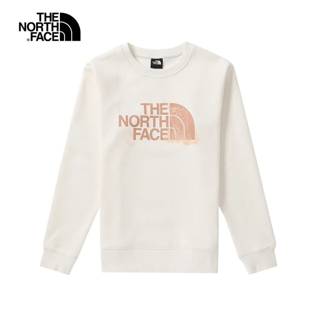 【The North Face】北面女款米白色胸前山林素描LOGO印花大學T｜5JX7N3N