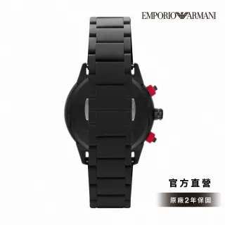 【EMPORIO ARMANI】Mario 沉穩實搭計時手錶 黑色 X槍灰矽膠錶帶 43MM AR11392