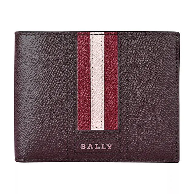 【BALLY】BALLY TEVYE銀字LOGO防刮牛皮條紋設計6卡對折男士短夾(咖啡)