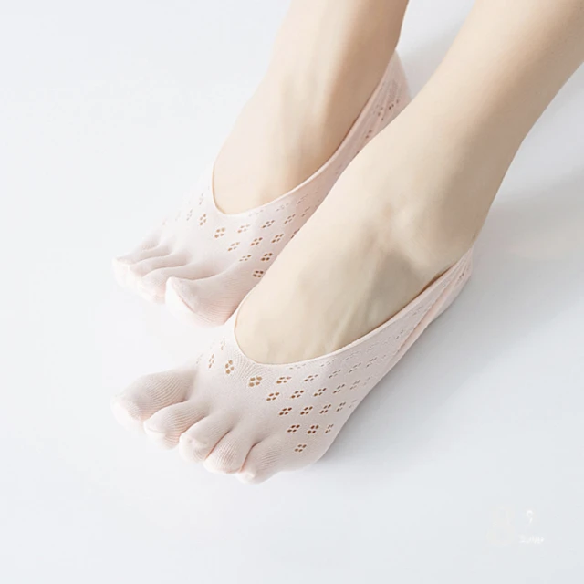 【89 zone】日系透氣矽膠蕾絲女隱形淺口五指襪/五指絲襪 1 雙(梅花款粉)
