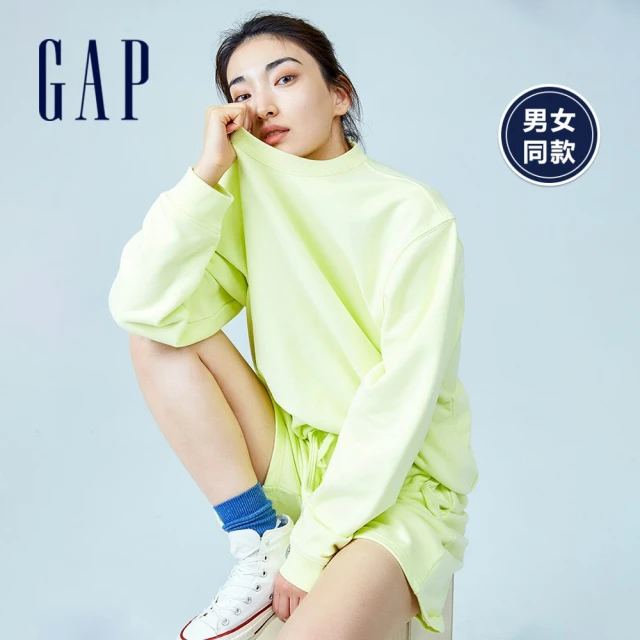 GAP【GAP】男裝 碳素軟磨系列法式圈織 活力柔軟休閒上衣(808990-黃綠色)