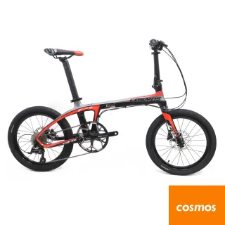 【COSMOS】FD-Z1全碳纖維車架20吋9速碟煞折疊單車/碳纖小折-鈦黑紅(Carbon)