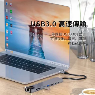 【JH】Type-C 八合一擴展塢 HUB轉接器 USB3.0集線器 支援PD快充(適用Type-C孔筆電外接)