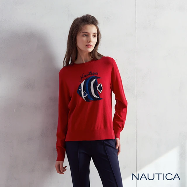 NAUTICA【NAUTICA】女裝造型圓領針織衫(紅色)