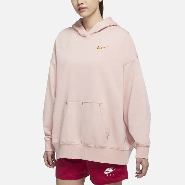 【NIKE 耐吉】帽T NSW Swoosh Hoodie 男女款 超寬鬆 運動休閒 落肩 情侶穿搭 口袋 粉 橘(DM6202-601)