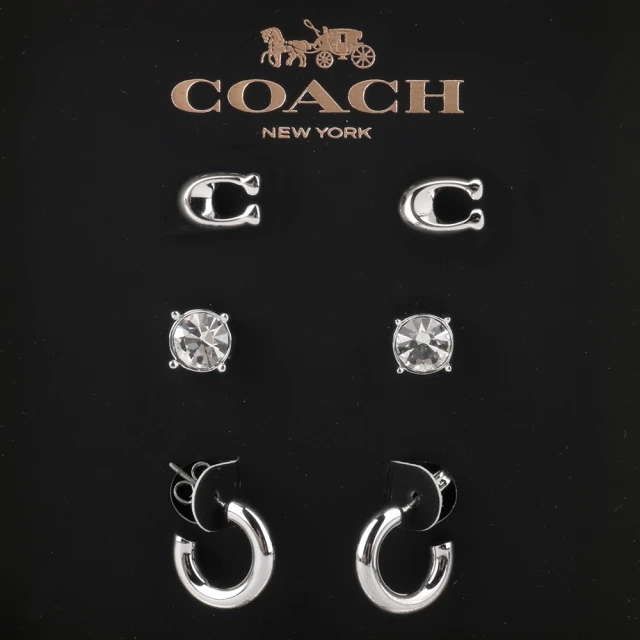 COACH【COACH】標誌C LOGO +圓鑽造型+ C型耳環3件組(銀)