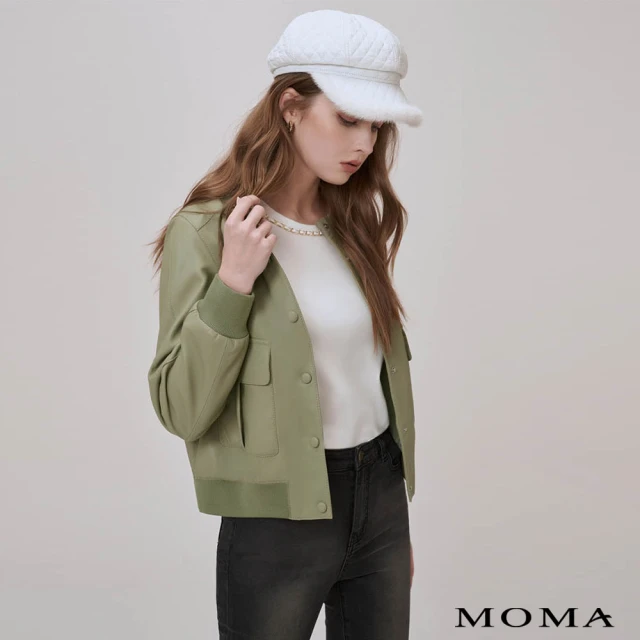 【MOMA】小羊皮大口袋棒球外套(淺綠色)