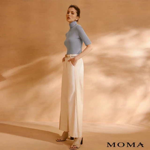 MOMA【MOMA】撞色拼接後鬆緊寬褲(白色)