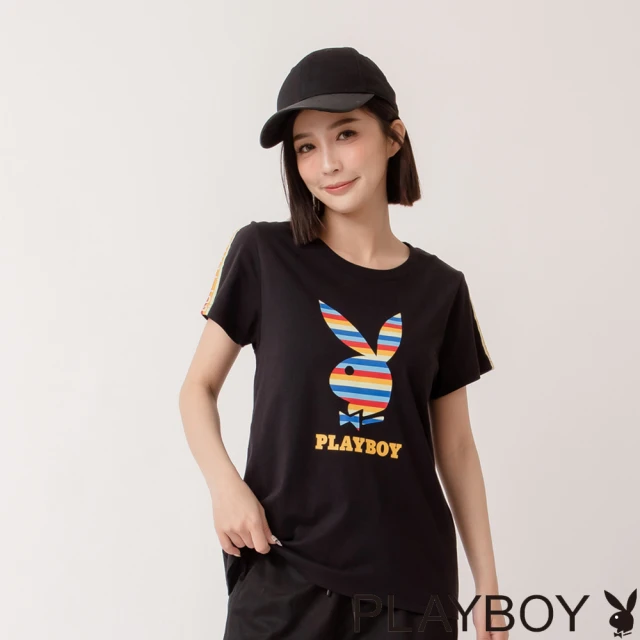 PLAYBOY【PLAYBOY】彩虹兔LOGO印花T(黑色)