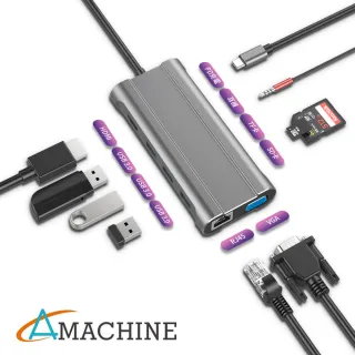 【Amachine】AMT-H01 十合一多功能轉接器 Type C3.1 HUB集線器(HDMI 4K/VGA/USB3.0/SD/TF/PD快充/GigaLAN)