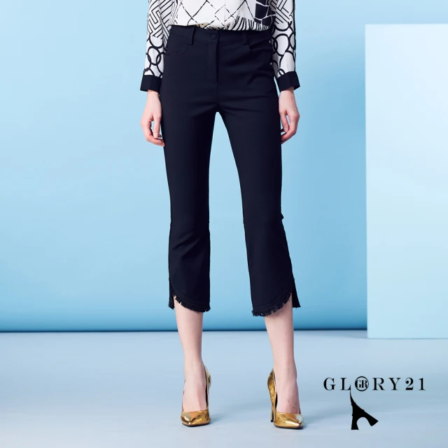 【GLORY21】速達-網路獨賣款-復古流蘇織帶貼襯復古小喇叭褲(黑色)