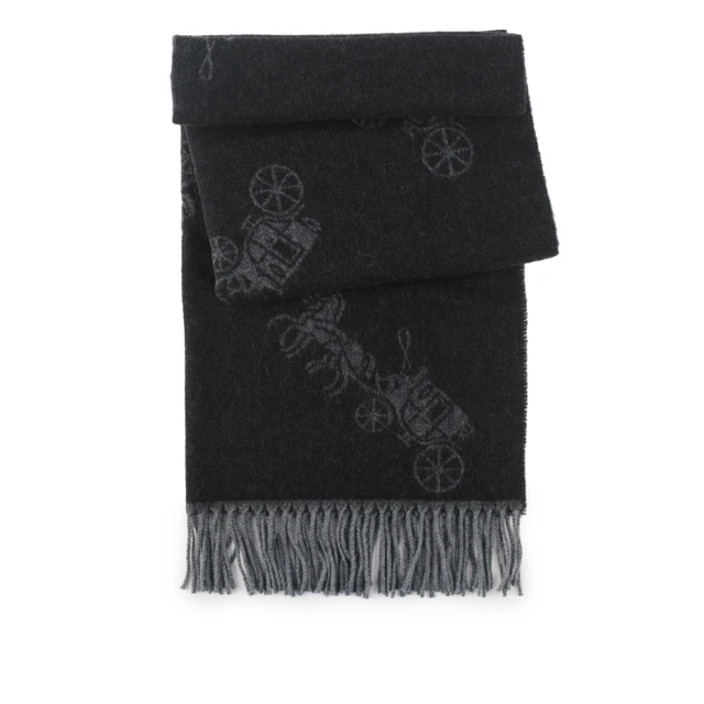 COACH【COACH】滿版馬車圖案羊毛混喀什米爾圍巾(黑色)