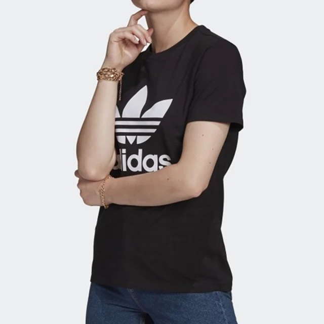 【adidas 愛迪達】上衣 女款 短袖上衣 運動 三葉草 國際尺寸 黑 GN2896 TREFOIL TEE 黑 GN2896