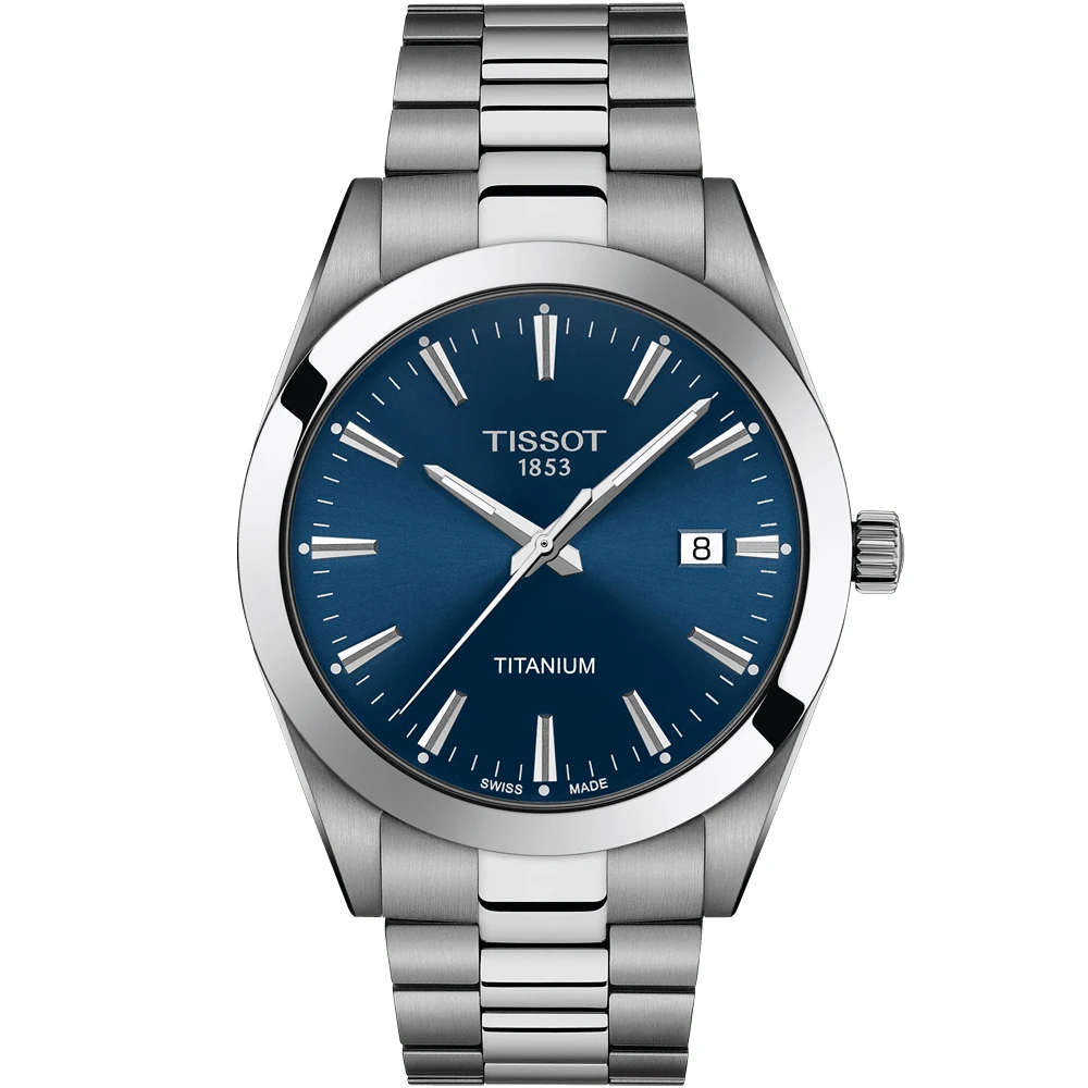 【TISSOT 天梭】GENTLEMAN 鈦金屬 紳士石英手錶-藍/40mm(T1274104404100)