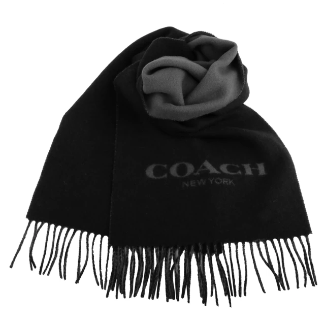 COACH【COACH】壓印字母LOGO 羊毛流蘇圍巾(黑X灰)