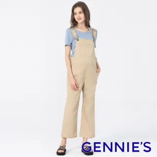 【Gennies 奇妮】率性寬版吊帶孕婦褲(卡TJN02)