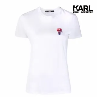 【KARL LAGERFELD 卡爾】3D小IKONIK T恤-白(簡約小卡爾設計/潮流白T恤/3D小Logo造型標)