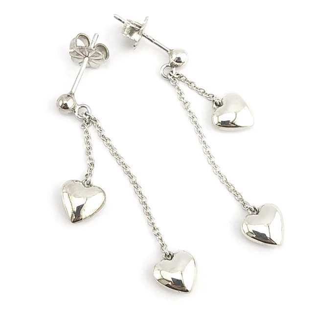 【Tiffany&Co. 蒂芙尼】925純銀-雙立體愛心吊飾耳環(展示品)