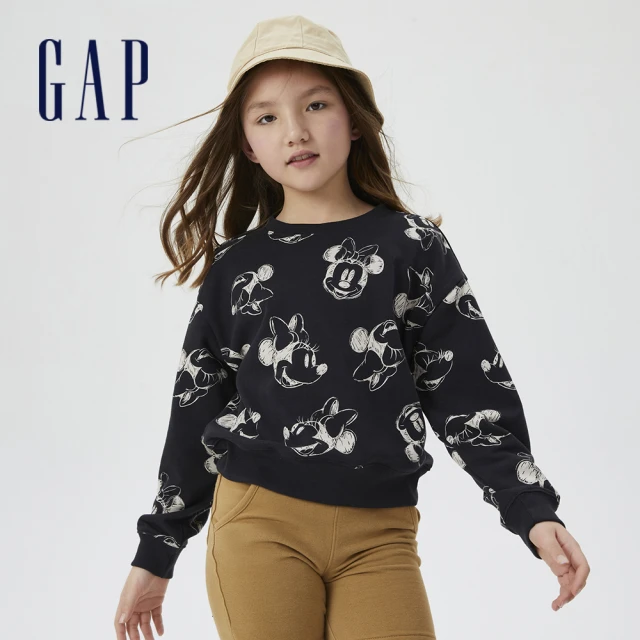 【GAP】女童 Gap x Disney 迪士尼系列 可愛印花休閒上衣(814657-黑色)