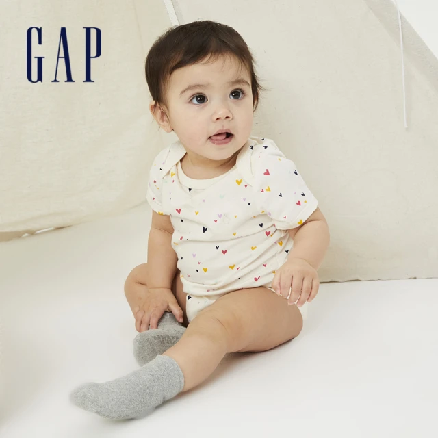 GAP【GAP】嬰兒 布萊納系列 純棉舒適短袖包屁衣(736682-米色)