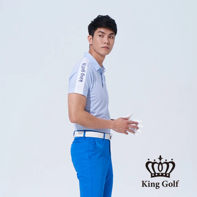 KING GOLF【KING GOLF】網路獨賣款-男款織帶撞色開襟POLO衫/高爾夫球(藍色)