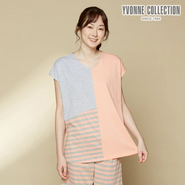【Yvonne Collection】薄荷紗色塊剪接上衣(蜜瓜橘)