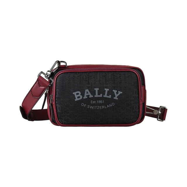 【BALLY】BALLY Chadd印字LOGO尼龍拉鍊肩背/斜背/胸掛包(黑x紅)