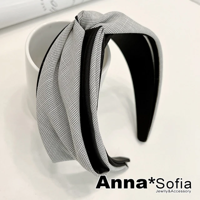 AnnaSofia【AnnaSofia】韓式髮箍髮飾-細菱格不對稱璇層結 現貨(黑系)