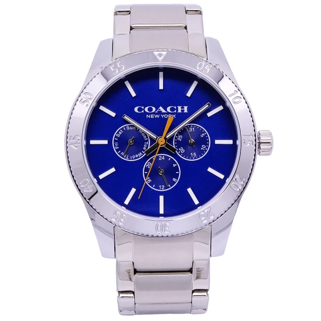 COACH【COACH】COACH 美國頂尖精品簡約時尚三眼個性腕錶-藍面-14602445