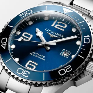 【LONGINES 浪琴 正式授權】深海征服者浪鬼陶瓷潛水機械錶-藍x銀/43mm(L3.782.4.96.6)