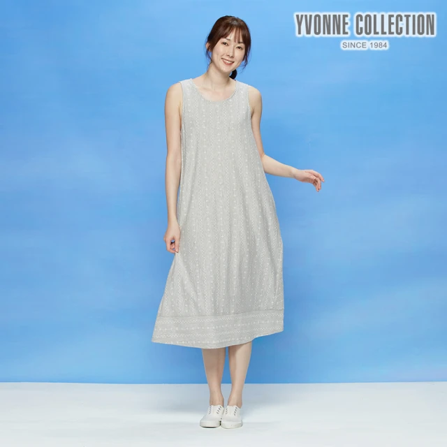 【Yvonne Collection】寶石緹花無袖長洋裝(迷霧灰)