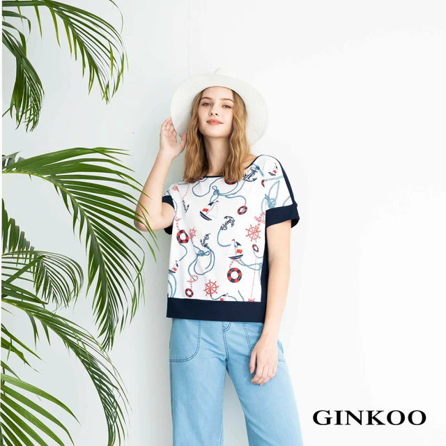 【GINKOO 俊克】海軍風拼接T-shirt