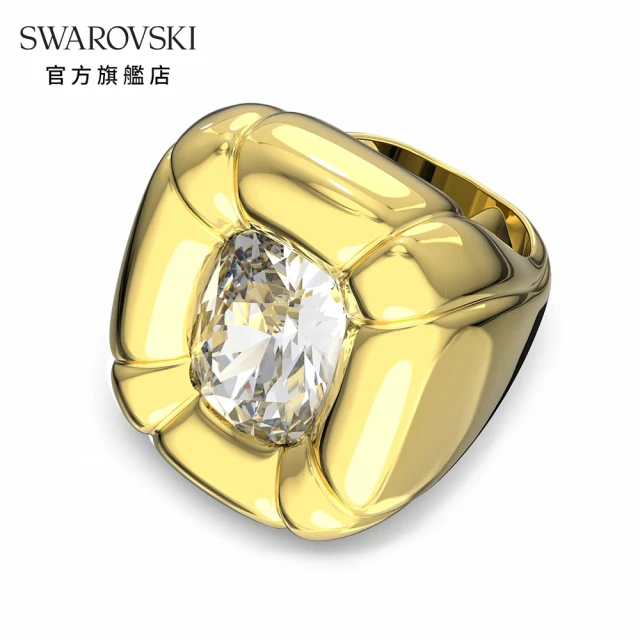 【SWAROVSKI 施華洛世奇】Dulcis 個性戒指枕形切割Swarovski水晶 黃色 鍍金色色調